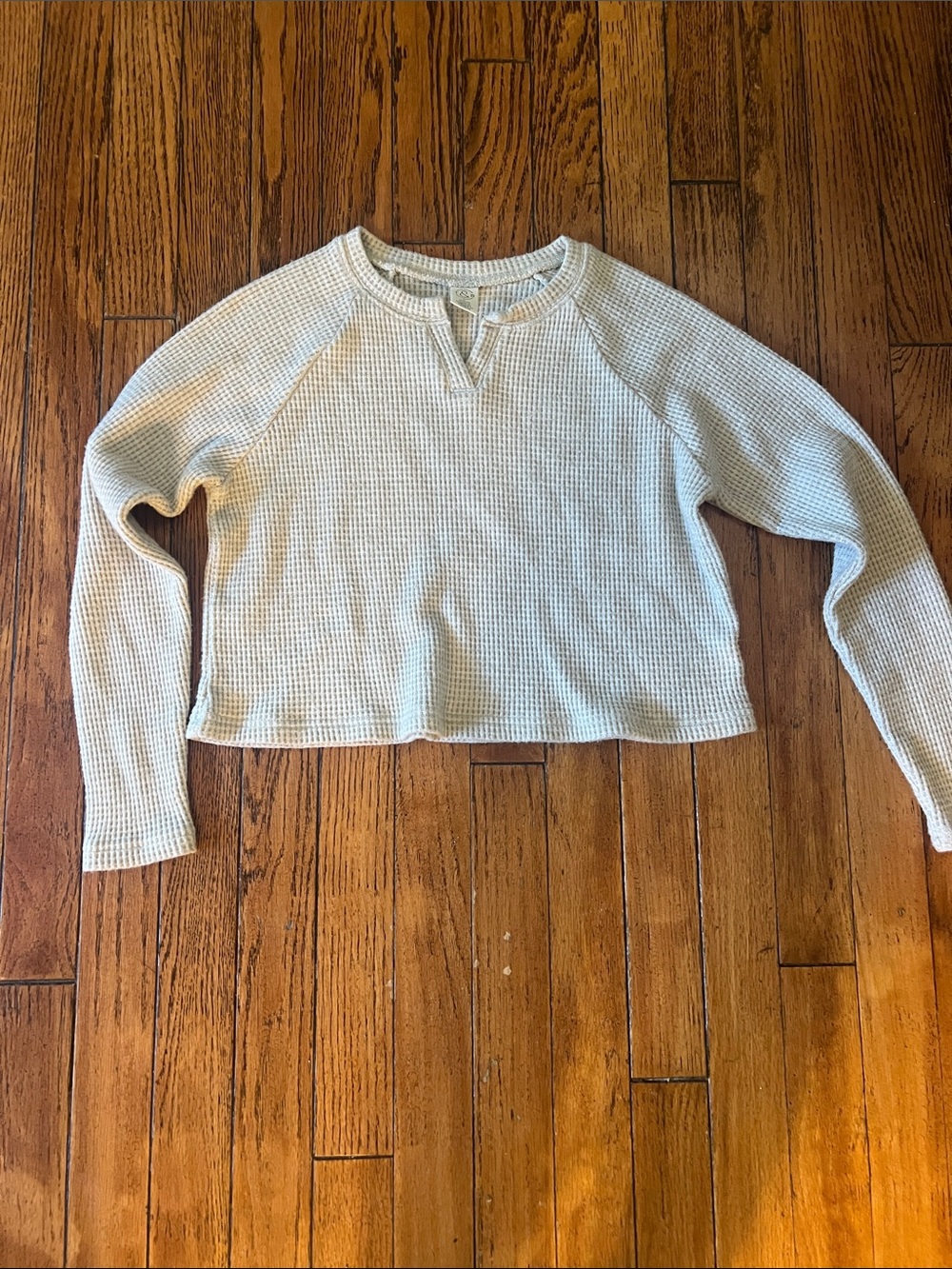 Girls' Cream Waffle Long Sleeve Tee